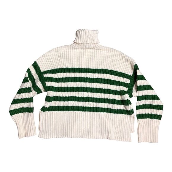 Madewell Ivory Green Striped Ribbed Turtleneck Sweater Womens M Preppy - Picture 10 of 12